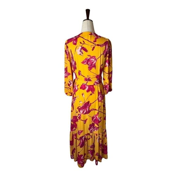 Color Me Courtney Dress Womens Small Yellow Red Floral Print Eleanor Wrap Midi - Picture 3 of 12